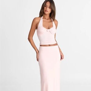 Elegant Pink Halter Top and Skirt Set